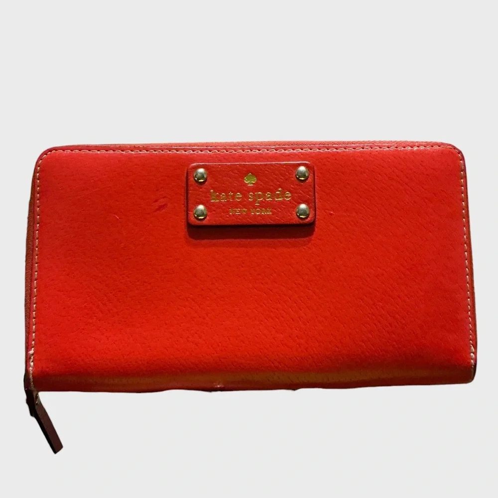 Kate Spade Wellesley Neda Zip Around Leather Continental Wallet Red Orange